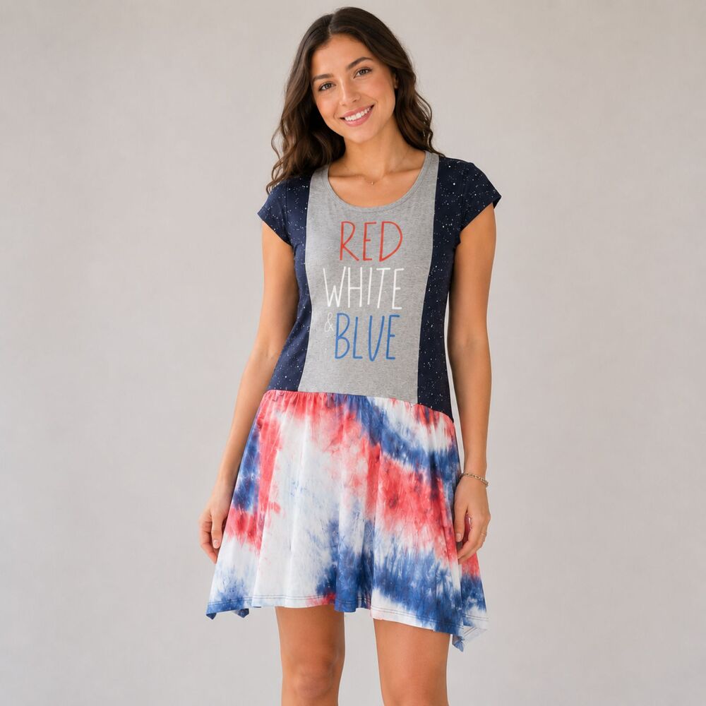 Upcycled ReDone Red White and Blue patriotic handmade tunic/dress L/XL